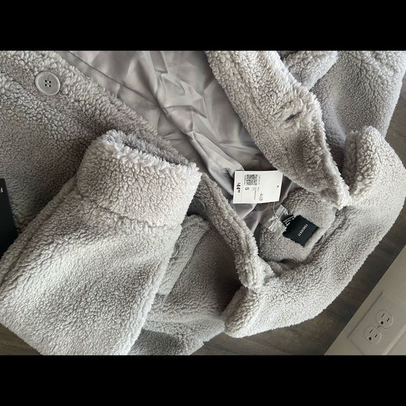 F21 gray Faux Shearling Button-Up Coat - Picture 5 of 10